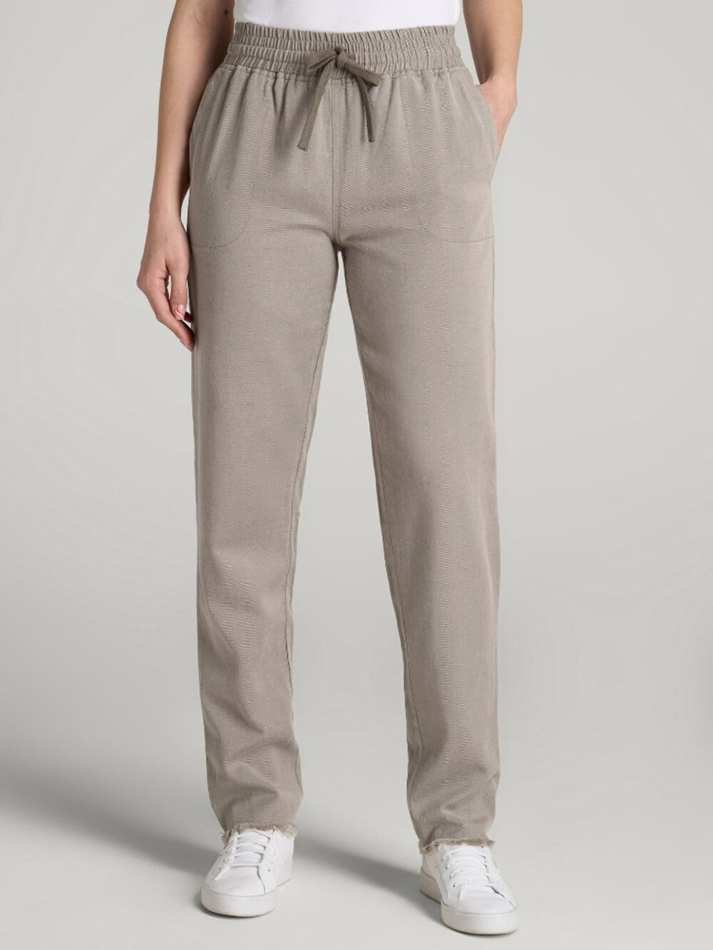 American Tall Patch Pocket Twill Pants for Tall Women in Taupe Grey Size MM / Ex
